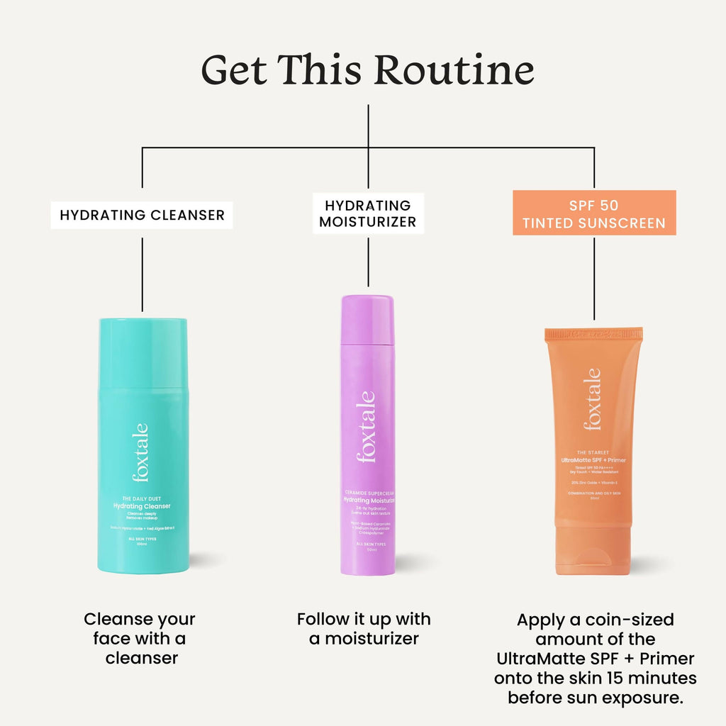 Foxtale Tinted Sunscreen SPF 50 PA++++ & Primer Shade 3 - Light, Water Resistant with Dry-Touch Finish, Blurs Out Pores