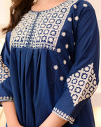 The52 Women's Beautiful Viscose Rayon Fabric Thread Work Flared Kurta Pant Set - Distacart