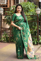 Green Pure Silk Woven Design Saree with Unstitched Blouse - Hiral Fashion
