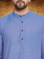 Even Apparels Men's Pure Cotton Blue Striped Kurta