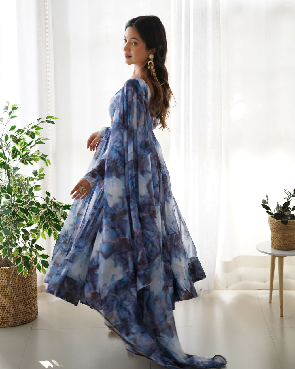 Joban Fashion Navy Blue Kurta Set Organza Sequin Embroidery Work - Distacart