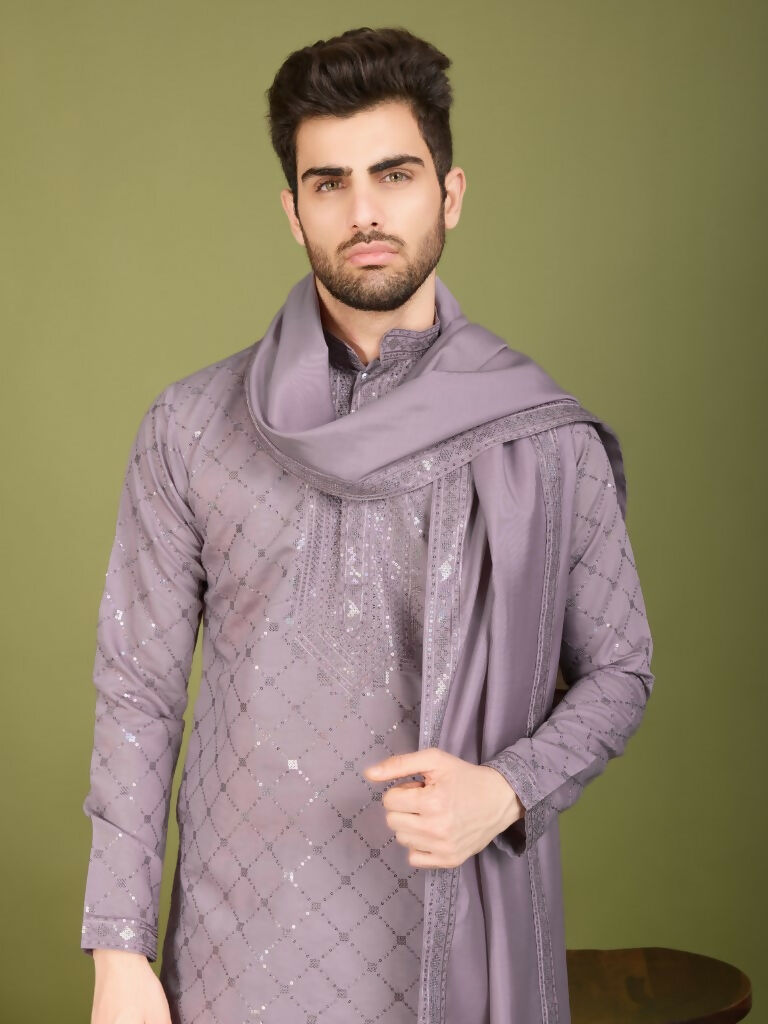 Vastranavya Dusty Peach Exclusive Festival Wear Viscose Silk Thread with Sequence Embroidered Work Kurta with Dupatta