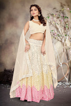 Jyoti Fashion Butter Cream Sequence with Thread Zari Embroidery Georgette Lehenga Choli with Dupatta