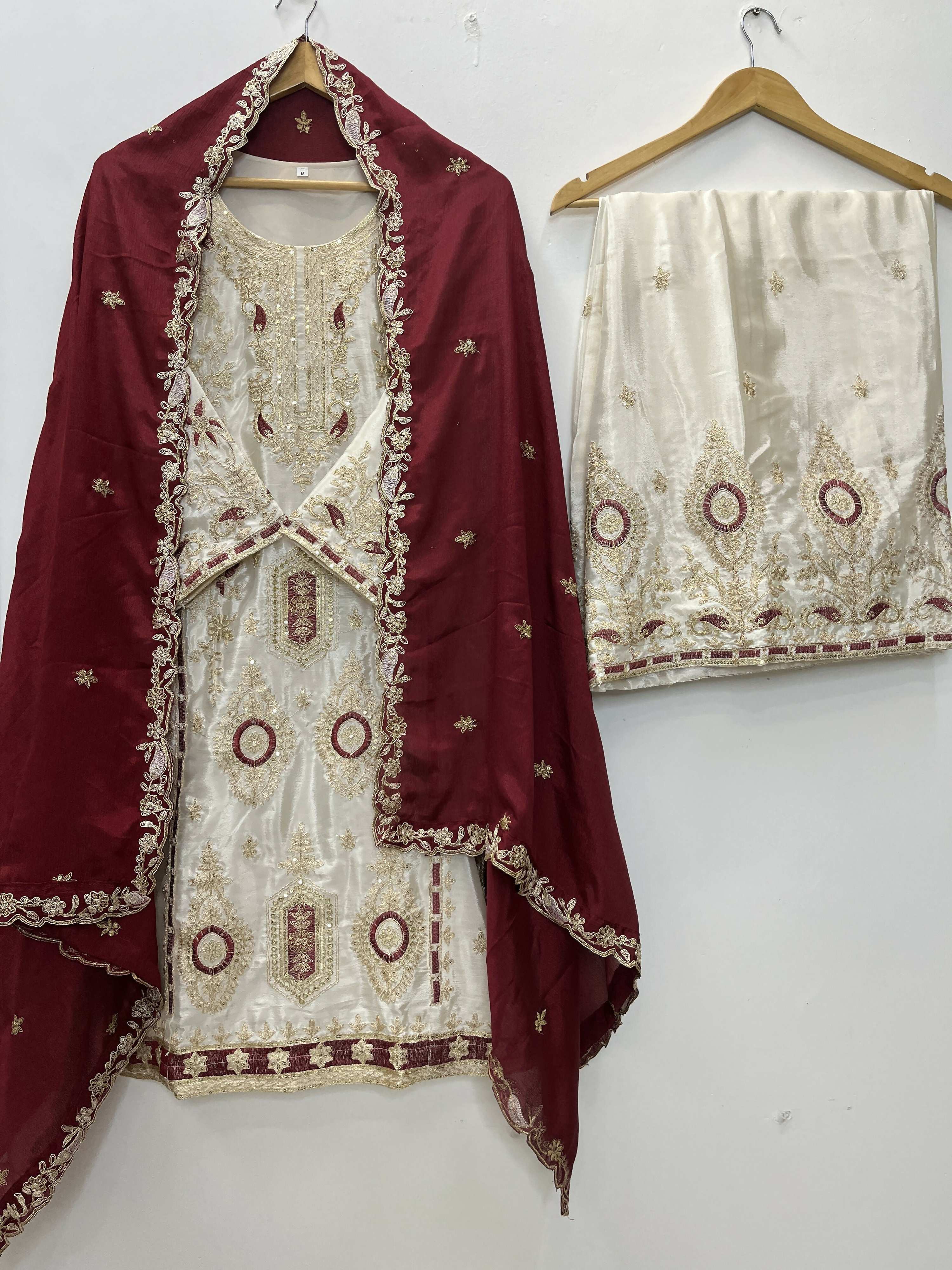 Teeya Creation White Color Chinon Silk Party Wear Trending Palazzo Set - Distacart