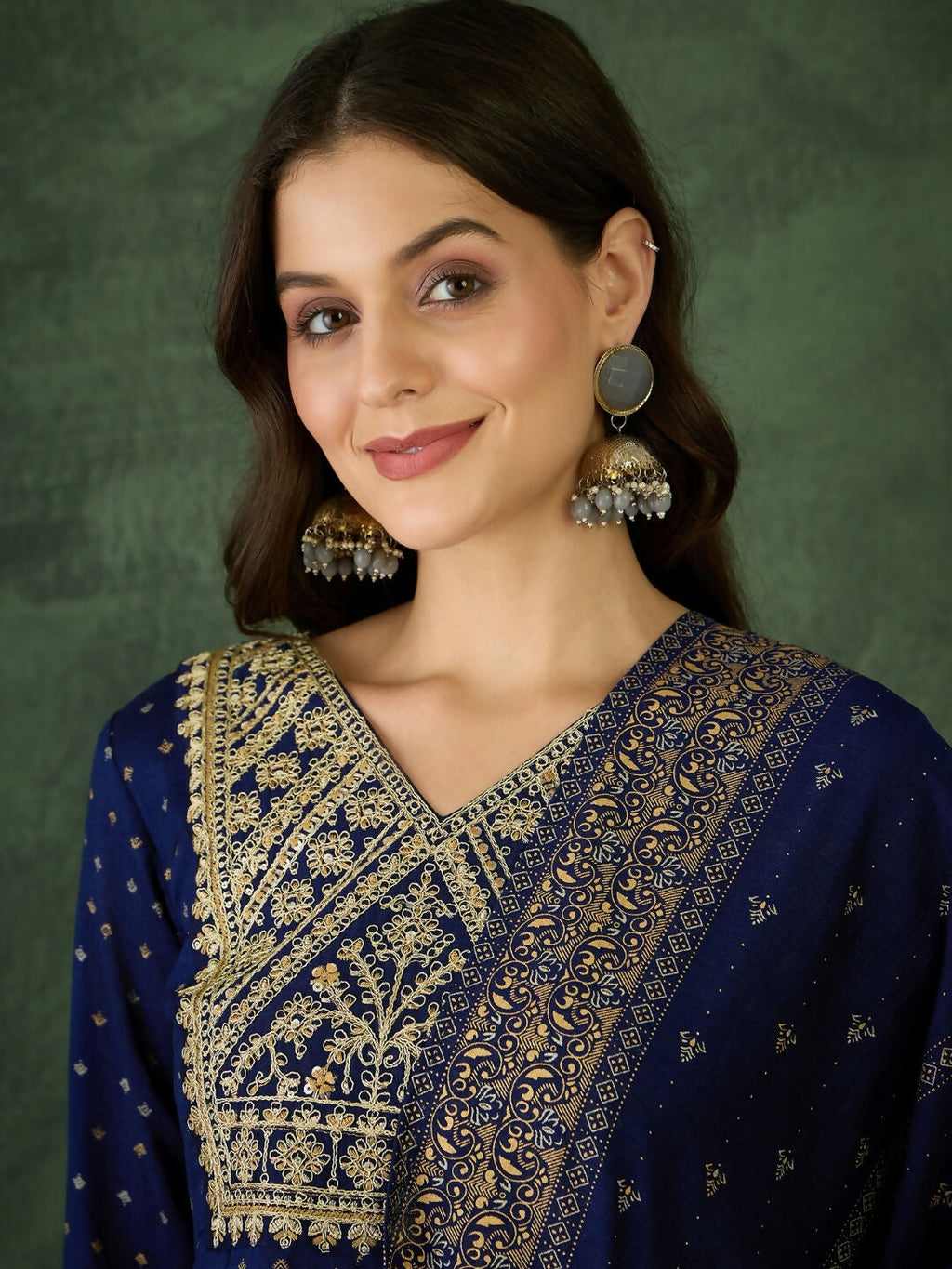 The52 Blue Women's Gorgeous Embroidered Work Vichitra Silk Fabric Flared Kurta Pant and Dupatta Set - Distacart