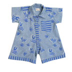 Mhyssa Blue Round Neck Patch Pocket Half Sleeves Romper For Kids