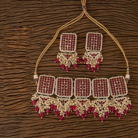 Joban Fashion Women Golden White Ruby Necklace Set