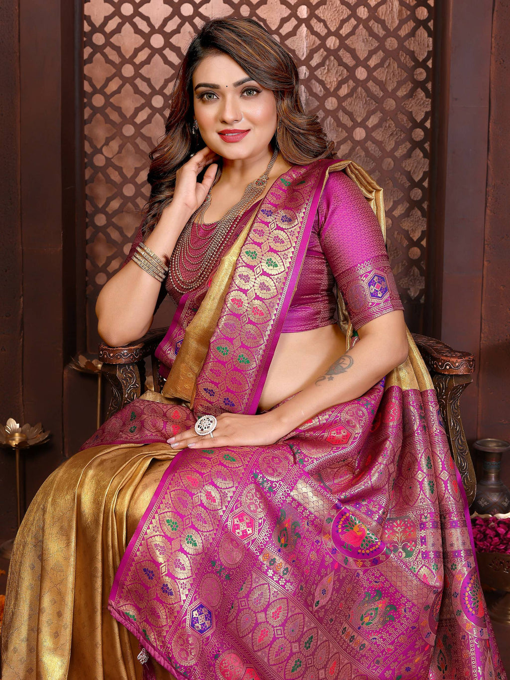 Aastha Fashion Yellow Tissue Silk Weaving Saree - Distacart