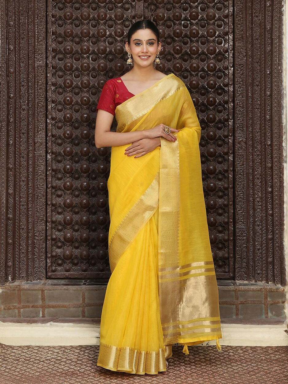 Shree Shyam Fashion Yellow Cotton Saree - Distacart