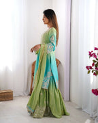 The52 Women's Beautiful Chinon silk Fabric Embroidery Work Straight Kurta Palazzo and Dupatta Set - Distacart