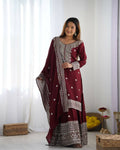 Joban Fashion Maroon Kurta Set Silk Sequins , Zari, Coding & Thread Embroidered work - Distacart