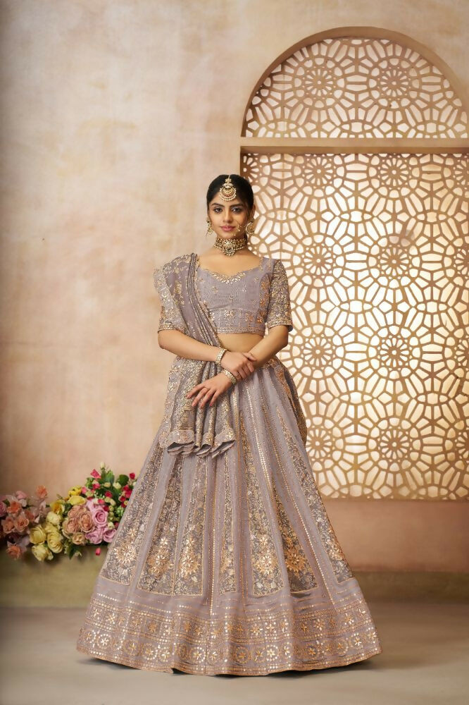 Kesar Fab Dark-Onion-Pink Net Hand_Woven Lehenga