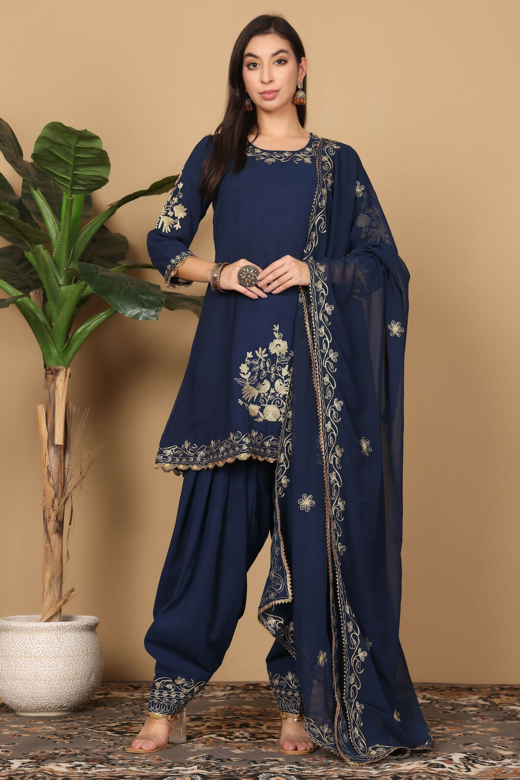 Joban Fashion Navy Blue Georgette Kurta Set - Distacart
