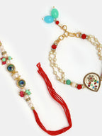 NVR Women & Men Set of 2 Multicolor Artificial Beads Bhaiya Bhabhi Rakhi With Roli Chawal & Chocolate - Distacart