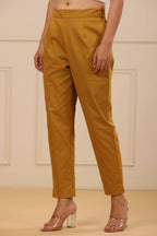 Juniper Women's Mustard Cotton Spendex Solid Straight Pant - Distacart