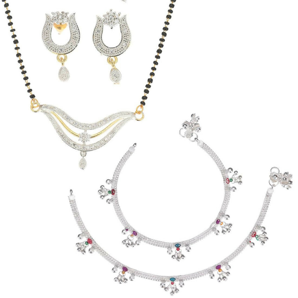 AanyaCentric Gold-plated Mangalsutra Pendant Earring Set & Silver Plated Anklet - Distacart