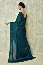 Teal Silk Solid Designer Saree with Blouse - Purvi