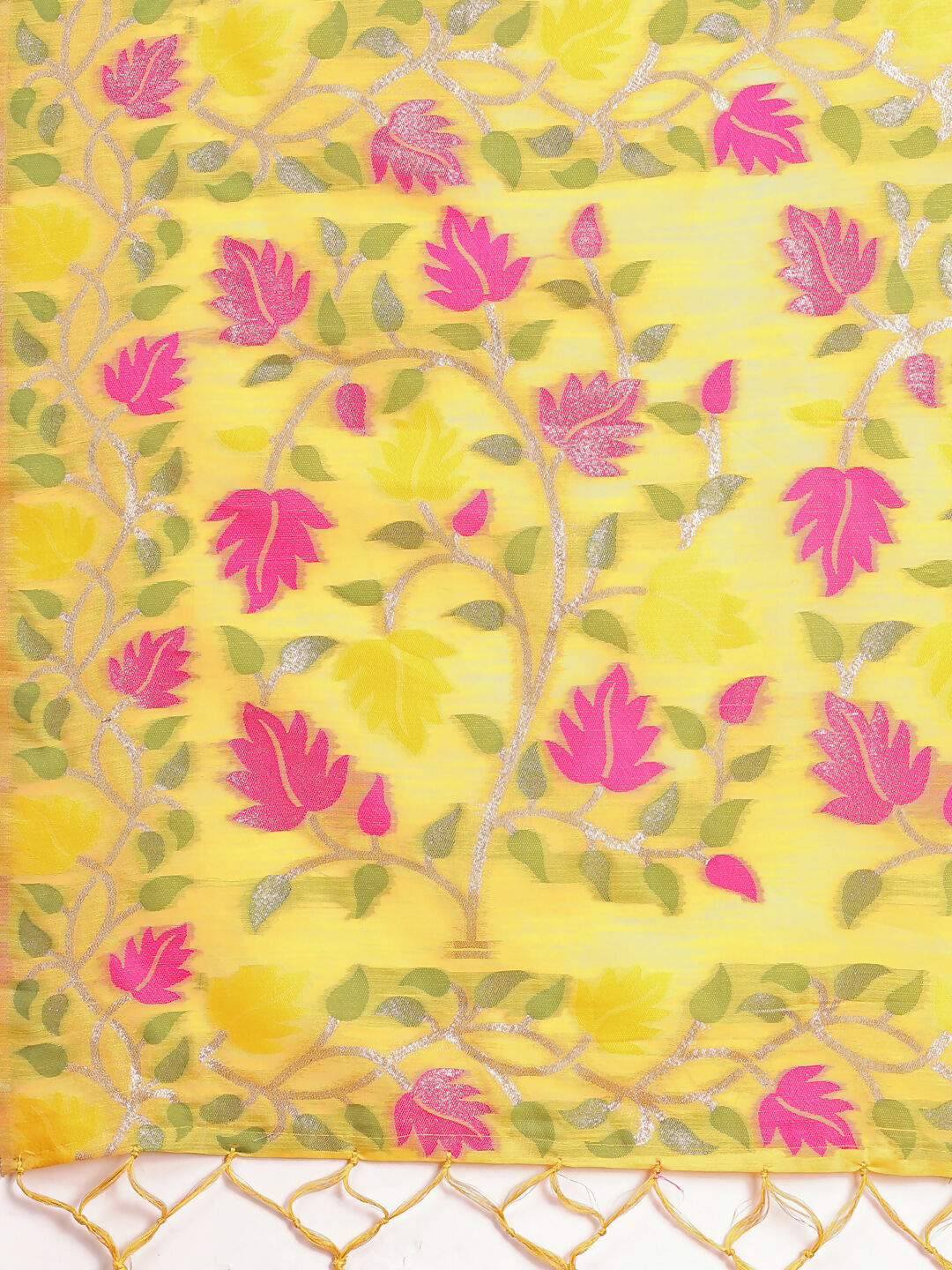 Shree Shyam Fashion Linen Cotton Yellow Saree - Distacart