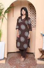Miravan Womens Brown Animal Printed Kurta With Palazzo