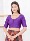Joban Fashion Brinjal Dupion Silk Elbow Sleeveless Front Open Blouse
