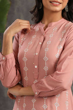 Juniper Women Onionpink Rayon Embroidered Straight Kurta Sets - Distacart