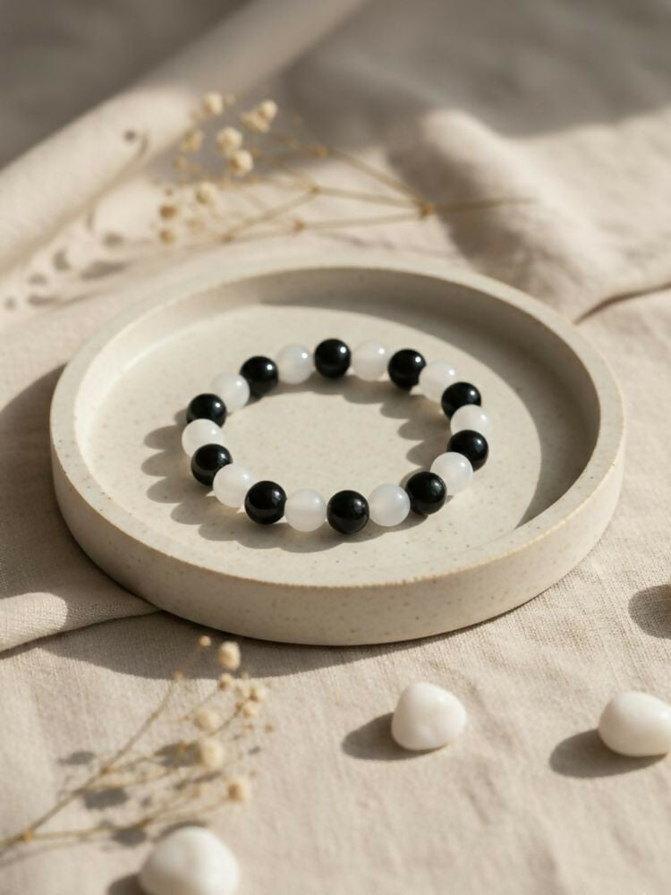 NVR Black & White Beaded Bracelet for Men & Women - Distacart