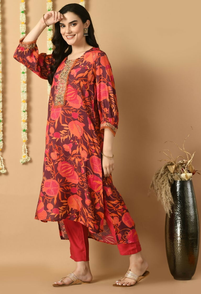 Joban Fashion Red Maslin Kurta Set