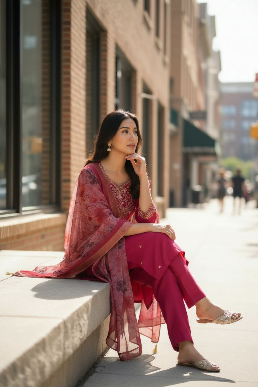 The52 Women's Beautiful Chanderi Silk Fabric Embroidery Work Straight Kurta Pant and Dupatta Set - Distacart