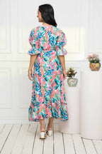 Myshka Women Multi Floral Polyester A-Line V-Neck Dress - Distacart