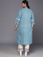 Sztori Plus Size Floral Printed Notch Neck Cotton Straight Kurta - Distacart
