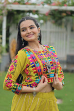 Teeya Creation Parrot Green Colour Roman Silk With Gamathi Work Navratri Lehenga Choli
