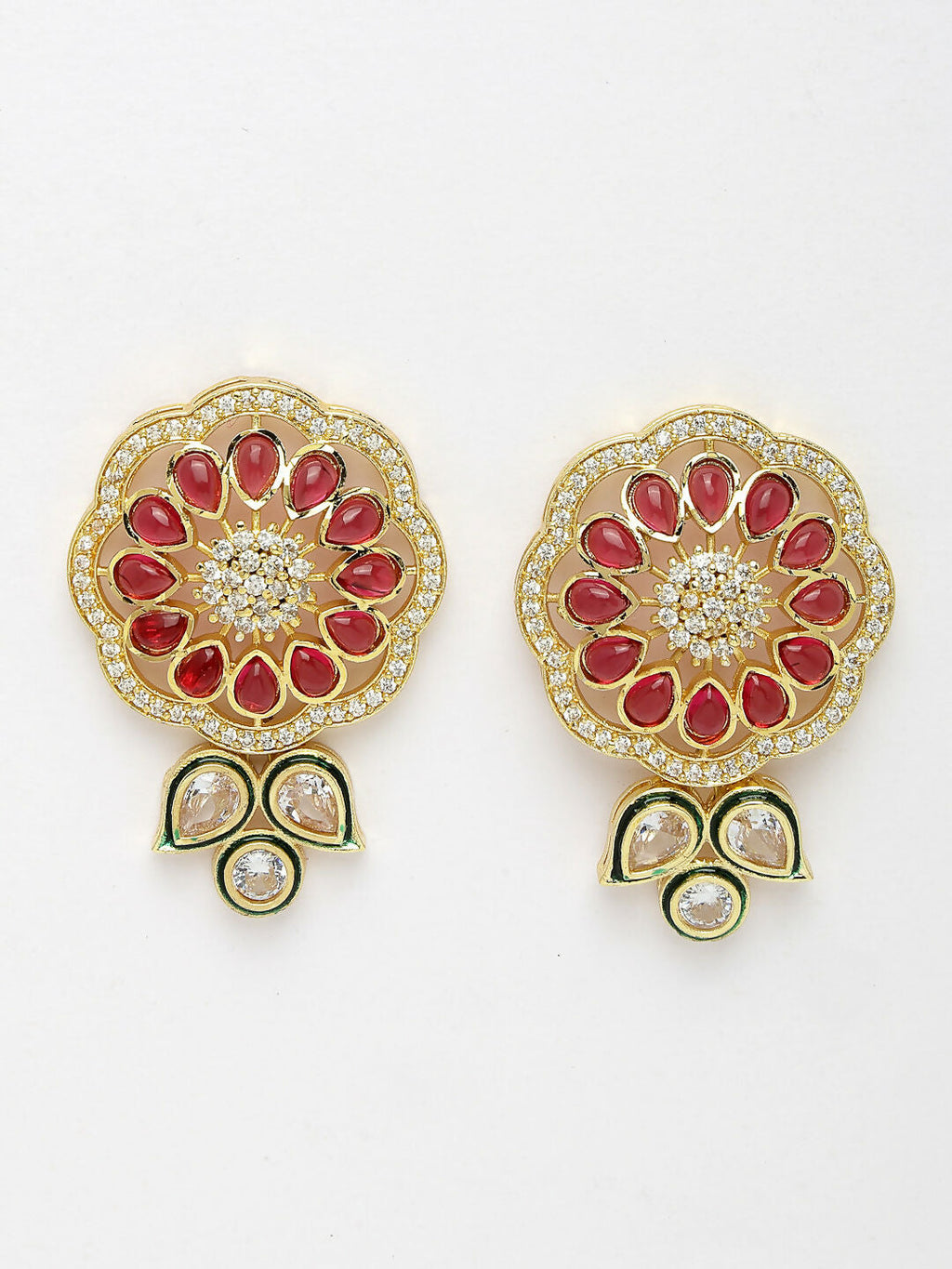 NVR Women's Red & Gold Kundan Studded Handcrafted Jewellery Set