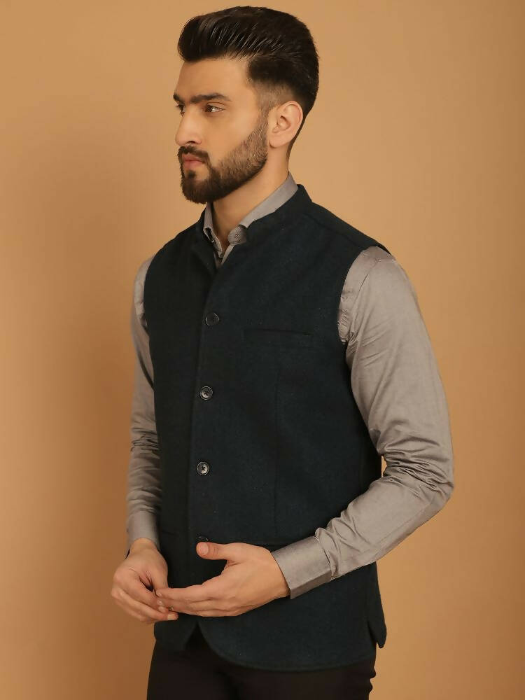 Even Apparels Pure Wool Nehru Jacket - Green