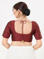 Joban Fashion Dark-Maroon Taffeta Silk Elbow Sleeveless Front Open Blouse