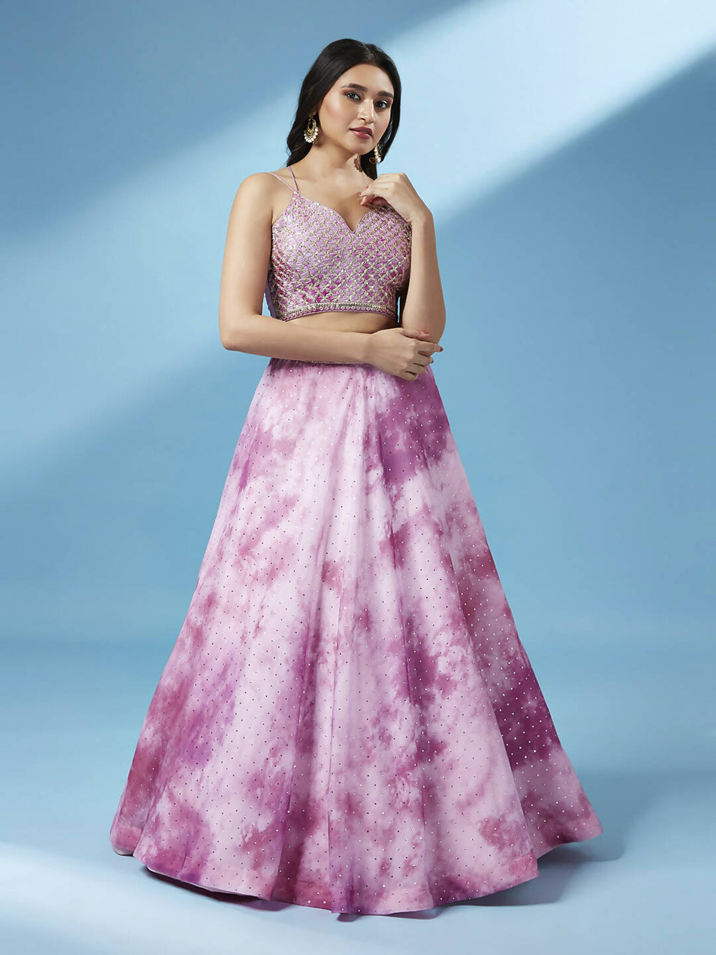 House of Panchhi Lavender Organza Floral Printed Lehenga choli & Dupatta