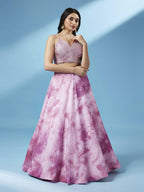 House of Panchhi Lavender Organza Floral Printed Lehenga choli & Dupatta