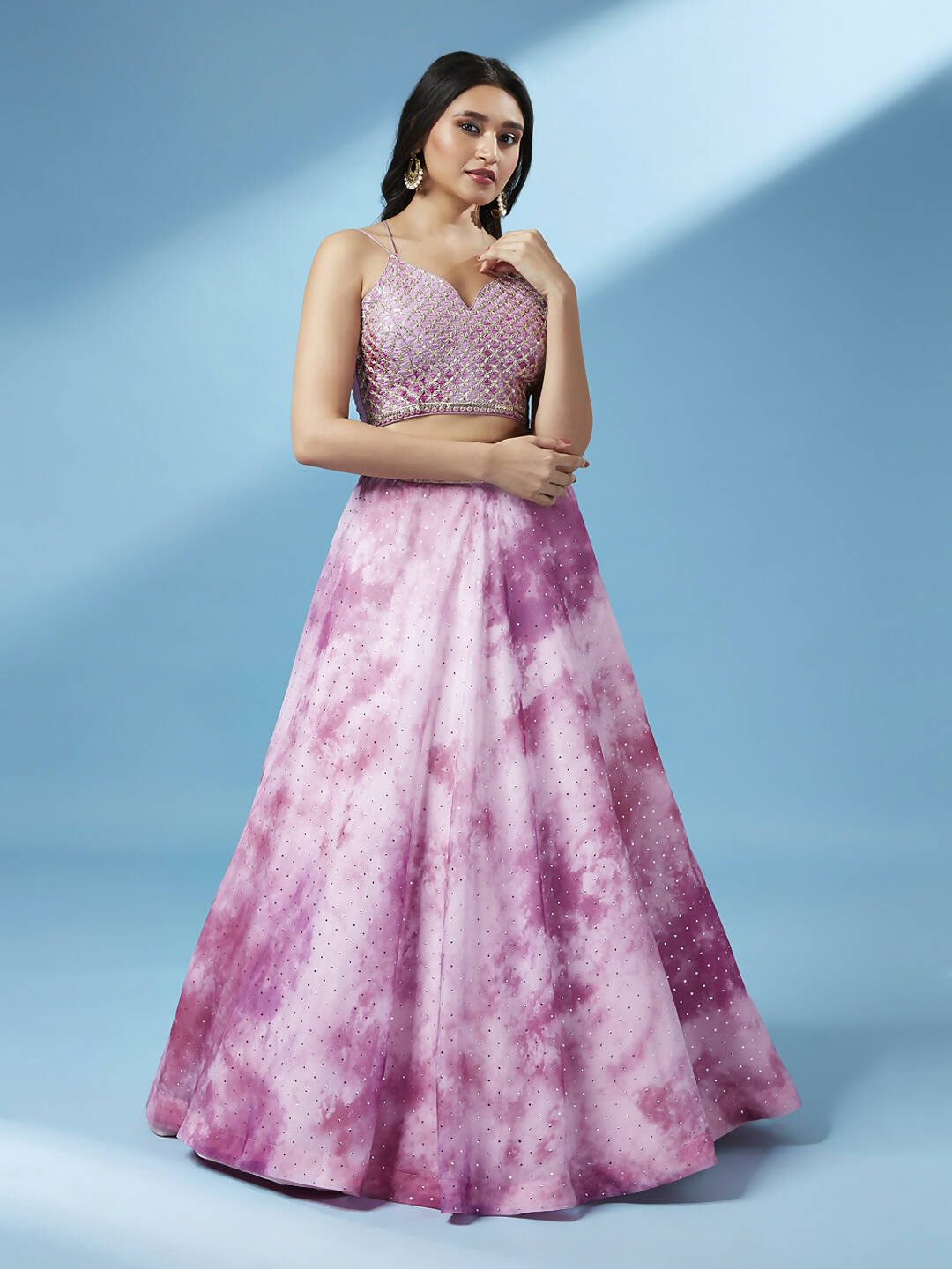 House of Panchhi Lavender Organza Floral Printed Lehenga choli & Dupatta