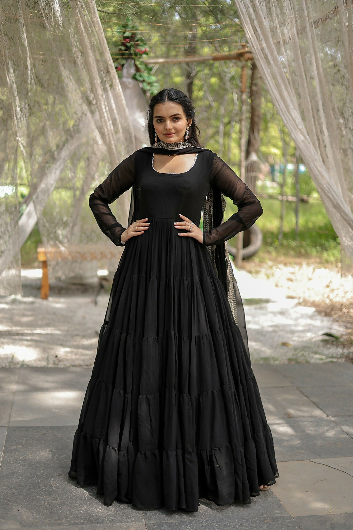 Joban Fashion Black Georgette Sequence Embroidery Work Kurta Set - Distacart