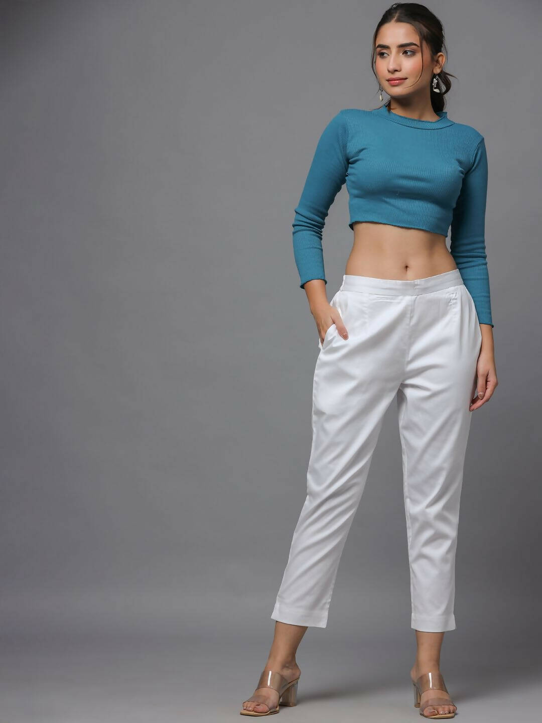 Juniper Women's White Solid Straight Slim Pant - Distacart