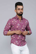 Miravan Men's Purple Comfort Foral Printed Casual Cotton Shirt