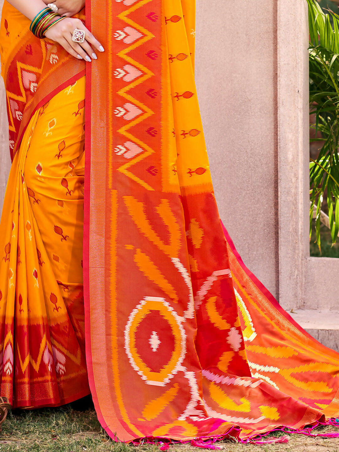Shree Shyam Fashion Yellow Pochampally Silk Saree - Distacart