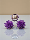 Inhanns Rangmani Crystal Duo – Adjustable Ring + Statement Earrings Set - Purple - Distacart