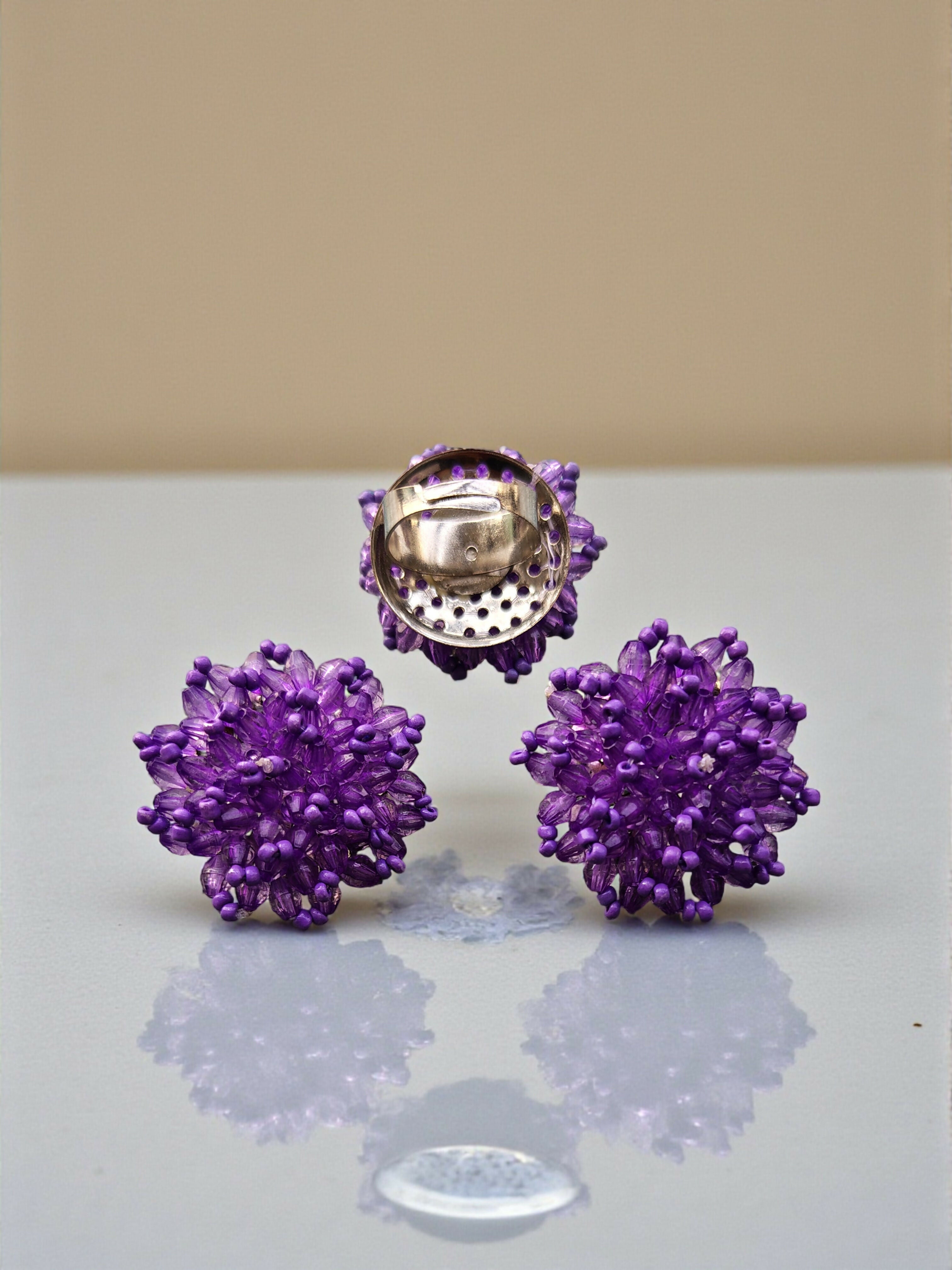 Inhanns Rangmani Crystal Duo – Adjustable Ring + Statement Earrings Set - Purple - Distacart