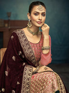 Anaita Peach Premium Embroidered with servos waki diamond Vichitra Silk Stitched Salwar Suit - Distacart
