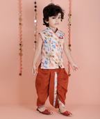 Joban Fashion Kids Island Cotton Sleeveless printed Kurta and Solid Dhoti - Rust - Distacart