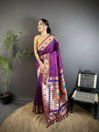 Joban Fashion Magenta Peacock & Floral Motifs Soft Lichi Silk Kanchipuram Saree - Distacart