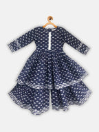 Ahalyaa Navy Pure Cotton Digital Printed Kids Kurta Sharara Set For Girls
