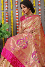 Jyoti Fashion Women's Rani Pink Paithani Silk Zari Woven Saree with Blouse