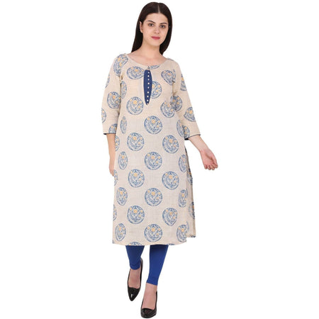 Kanoor Women's White Cotton Straight Kurti