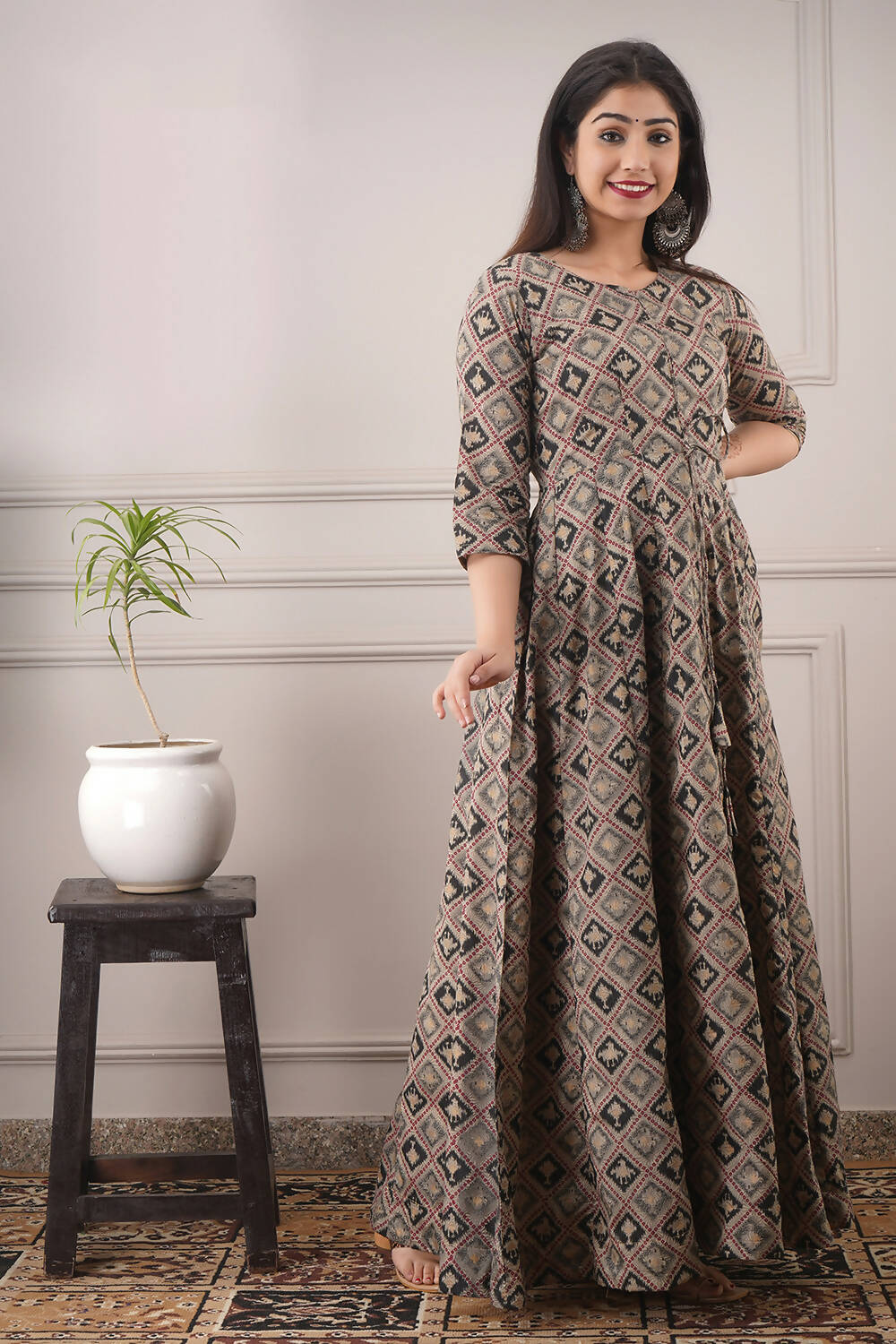 Partywear Designer Hand Screen and Foil Print Multi Pure chanderi Gown - Anbazaar - Distacart